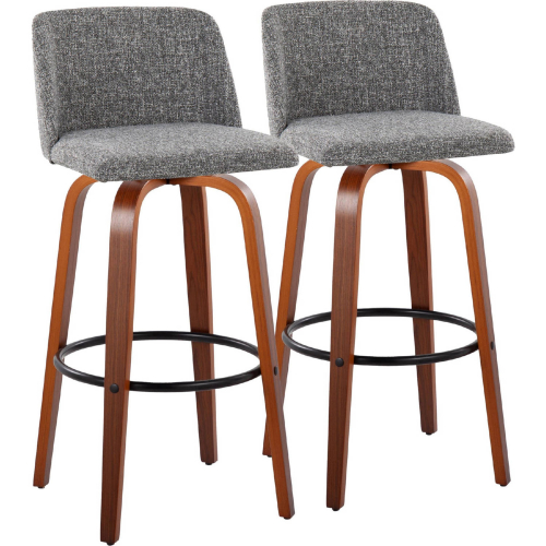 Toriano 24" Swivel Counter Stool in Walnut Wood & Grey Noise Fabric w/ Black Footrest (Set of 2)